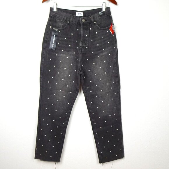 Rhinestone Jeans Simple Society Size 7 Gray Button Fly Cropped Straight Frayed - Picture 1 of 10